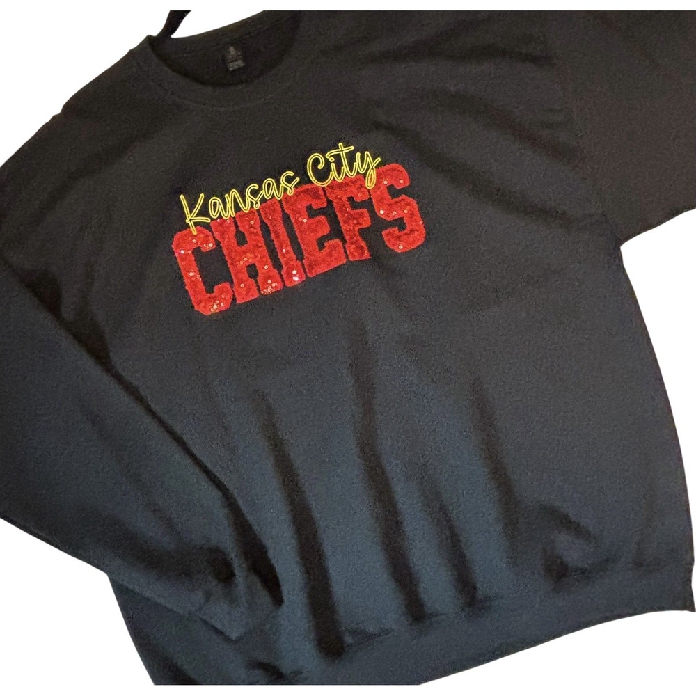Kansas City Chiefs Embroidered Sequin Sweatshirt Womens Black Red Gilden 2XL